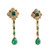 18K Yellow Gold Cabochon Green Emerald Diamond Dangling Drop Earrings Estate