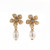 Flower Freshwater Pearl Diamond Drop Dangle Earrings 14K Two-Tone Gold 1.10"