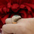 Jade Oval Gemstone Statement Ring 10K Yellow Gold Ridged Size 6.75 Unisex Estate