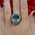 Swiss Blue Topaz Diamond Halo Ring 14K Yellow Gold 20.00 CTW Flower Size 9.25