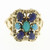 Estate Turquoise Lapis Lazuli Gemstone Floral Statement Ring 14K Y/ Gold SZ 7.75