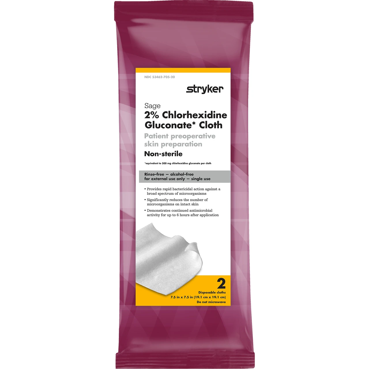 Sage 2% Chlorhexidine Gluconate (CHG) Cloths 2pk | Stryker Home Care