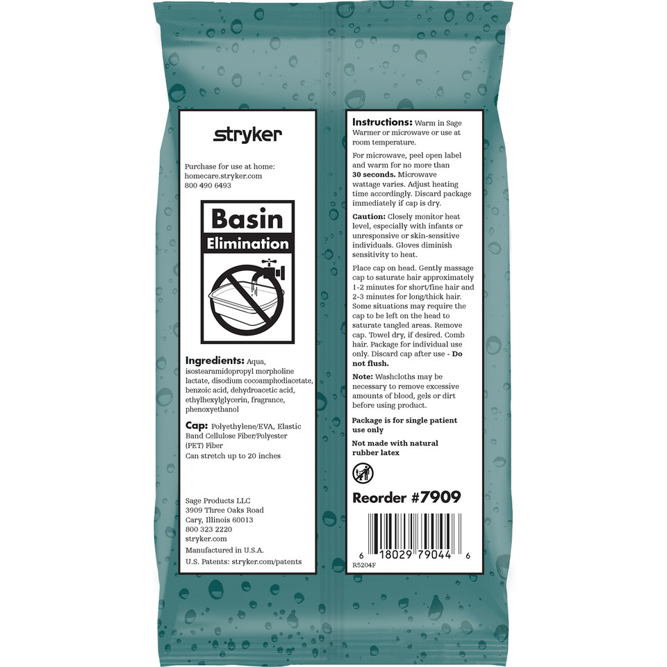 Sage RinseFree Shampoo Cap for Washing Hair in Bed Stryker Home Care