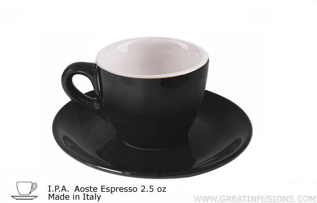 Black Espresso Cup and Saucer | I.P.A Aoste | Great Infusions