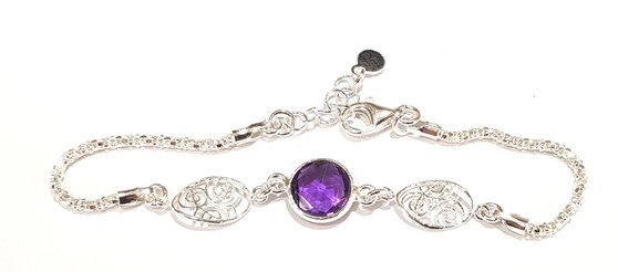 STSPCAL - 3mm Ladies Purple Crystal Amethyst Charm Bracelet