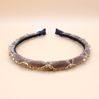 Velvet twist jewelled headband (Beige)