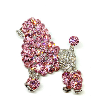 Crystal Pink Poodle Brooch