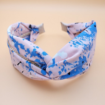 Unique gold chained fabric headband (Blue)