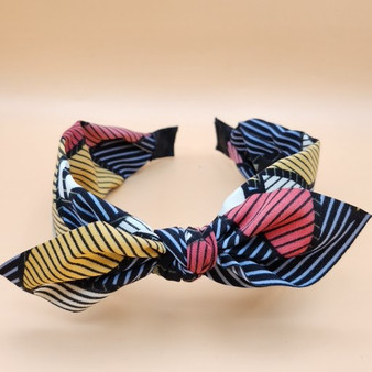 Mixed stripes bow fabric headband (Red/Blue)