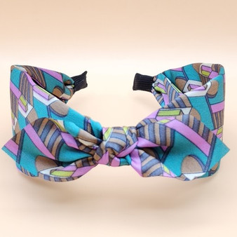 Geometric pattern bow fabric headband (Purple)