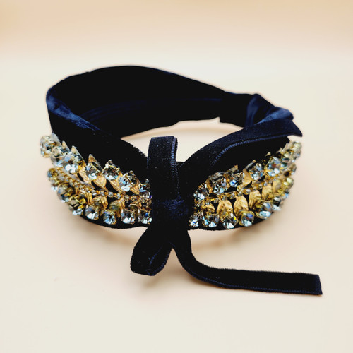 Jewelled Leaf Ribbon Velvet Headband