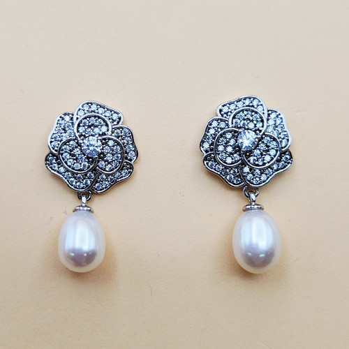 Rose Pearl Drop Earrings