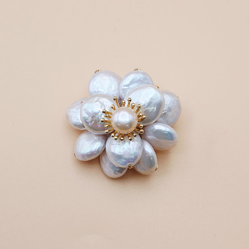 Pearl Rose Flower Brooch