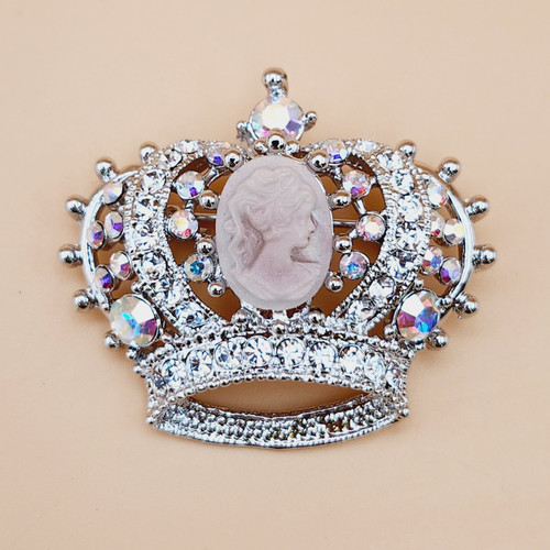 Crystal Crown Cameo Brooch
