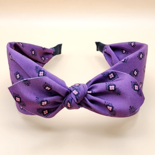 Flower dot bow fabric headband (Purple)