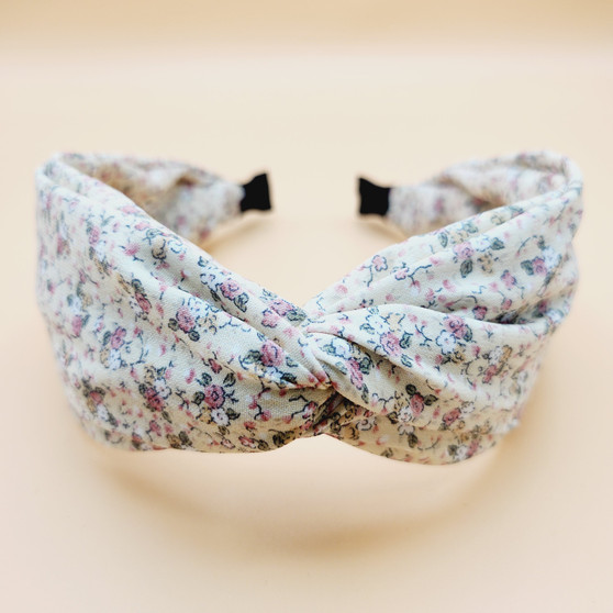 Floral Pattern Knot Fabric Headband (Yellow)