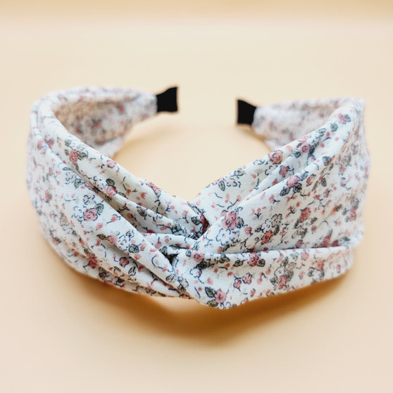 Floral Pattern Knot Fabric Headband (White)
