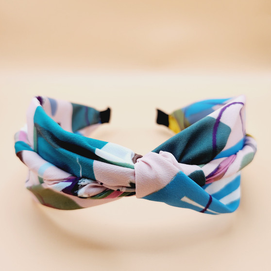 Unique Lined Twist Fabric Headband (Blue)