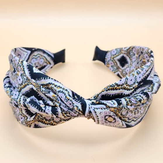 Paisley pattern twist fabric headband (black)