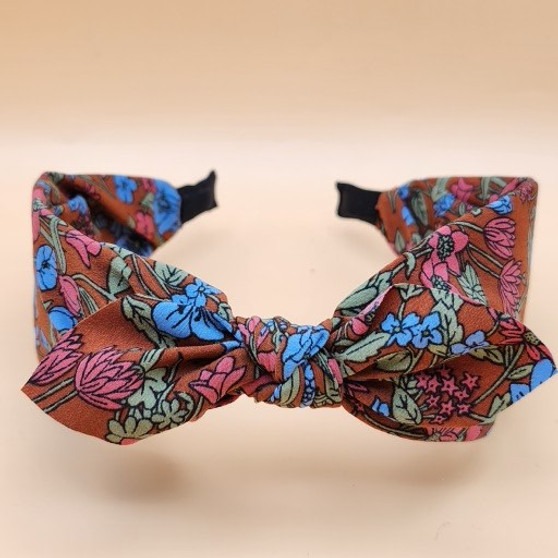 Floral pattern bow fabric headband