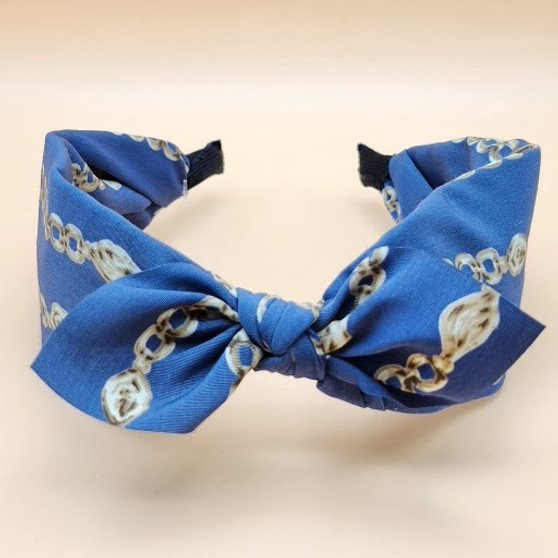 Chains pattern bow fabric headband (Blue)