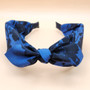 Black floral pattern bow fabric headband (Blue)