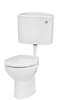 Roca Laura low level toilet cistern with chrome lever, white color, bottom inlet and outlet.