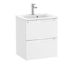 ROCA UNIK ALEYDA STD 2DW 600MM MWH white bathroom sink with two drawers and faucet.