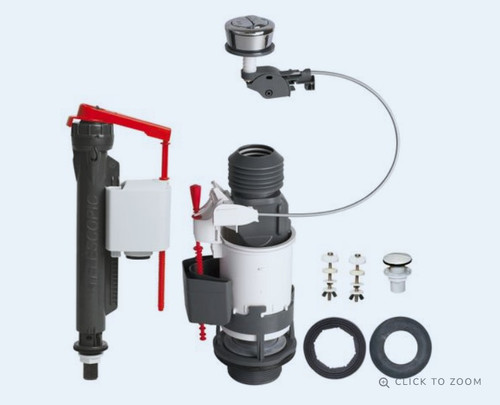 Wirquin Macdee Jollyflush 1.5"/2" dual flush mechanism + Jollyfill telescopic adjustable inlet valve 14010402 assembly.