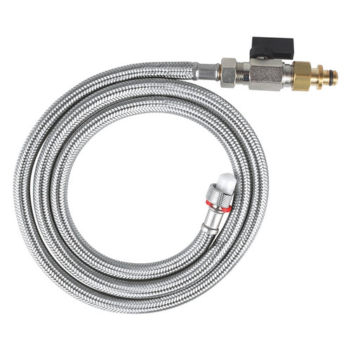 Grohe 1497400 Sensia Connection Hose, stainless steel, coiled, with silver and brass fittings visible.