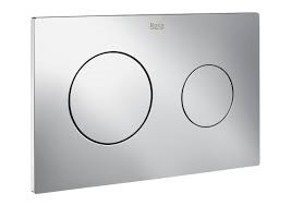 Roca Plate L2 operating panel chrome finish A890087001, modern dual flush toilet control panel.