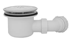 Fluidmaster SWT001 90mm Shower Trap SWT001 white plastic with round cover and pipe attachment.