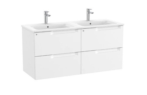 ROCA UNIK ALEYDA STD 4DW 1200MM MWH matt white bathroom vanity unit with double washbasin.