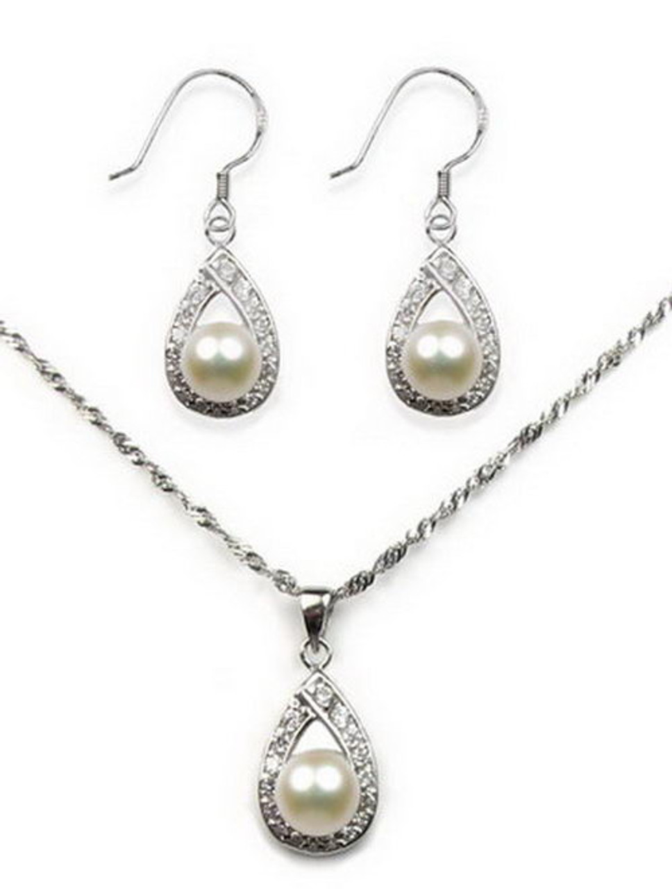 silver pearl necklace set