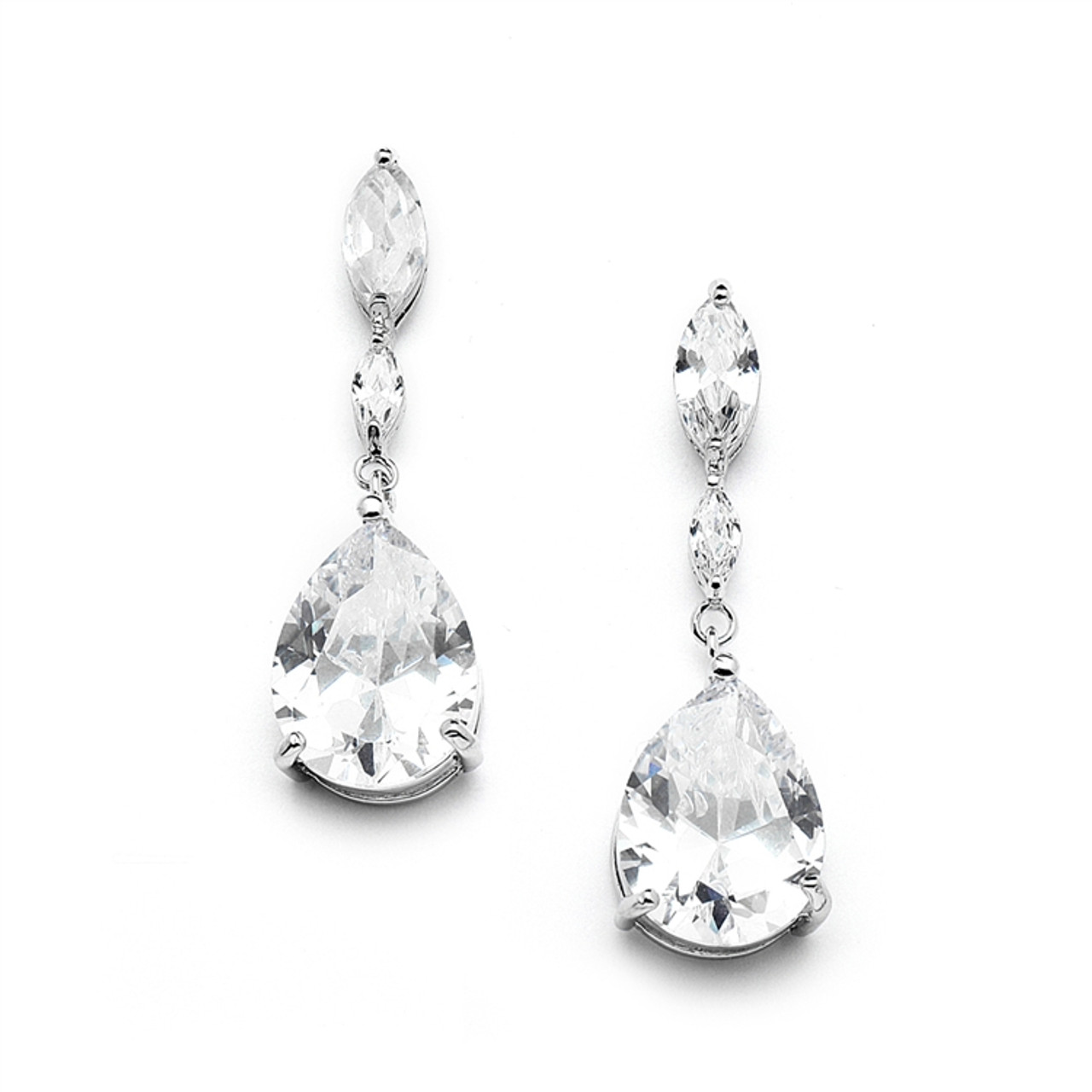 Cubic Zirconia Bridal Earrings w/ Marquise & Pear Drop CZ Stones