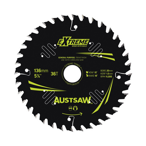 Extreme Wood with Nails Thin Kerf Blade Austsaw 136mm x 20/16 Bore