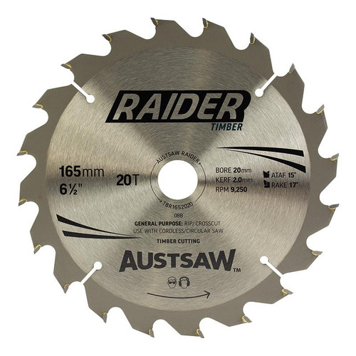 Austsaw Raider Timber Blade Thin Kerf 165mm x 20/16 Bore 20 Teeth
