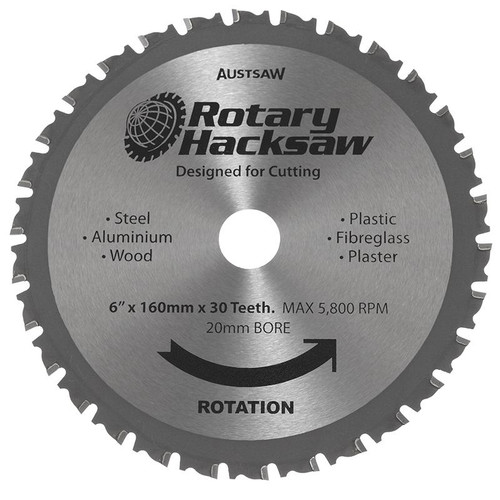 Rotary Hacksaw Blade 20mm Bore 30 Teeth Austsaw 160mm (6 1/4in)