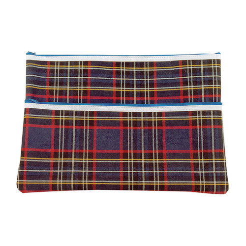 375 x 264mm 2 Zip Tartan Pencil Case