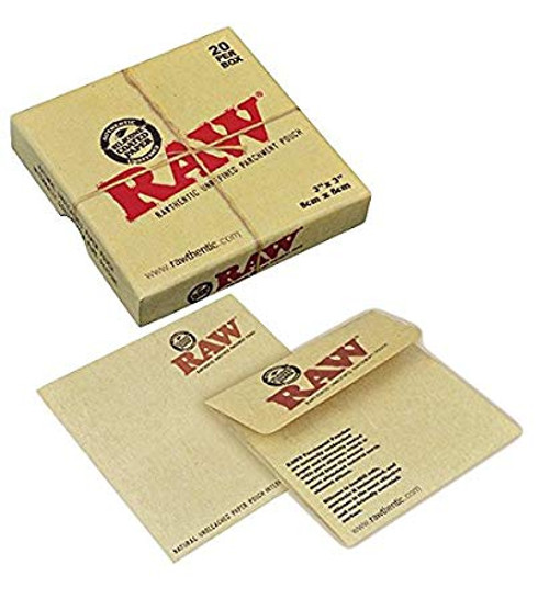 RAW Unrefined Parchment Paper Pouch 3" x 3" 20 Pouch Box