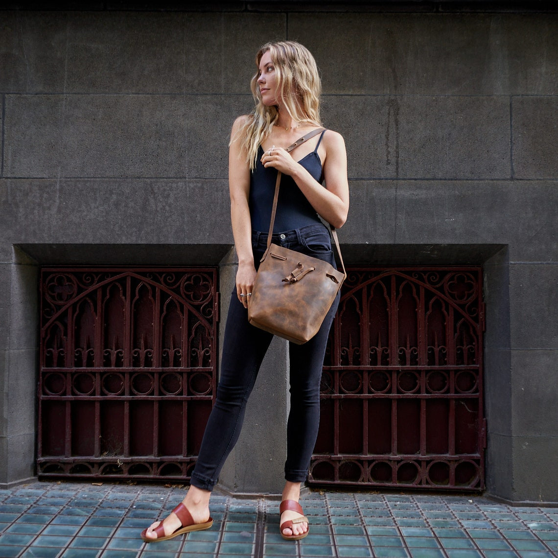 Genuine Tan Leather Crossbody Bag Small Leather Purse Minimalist