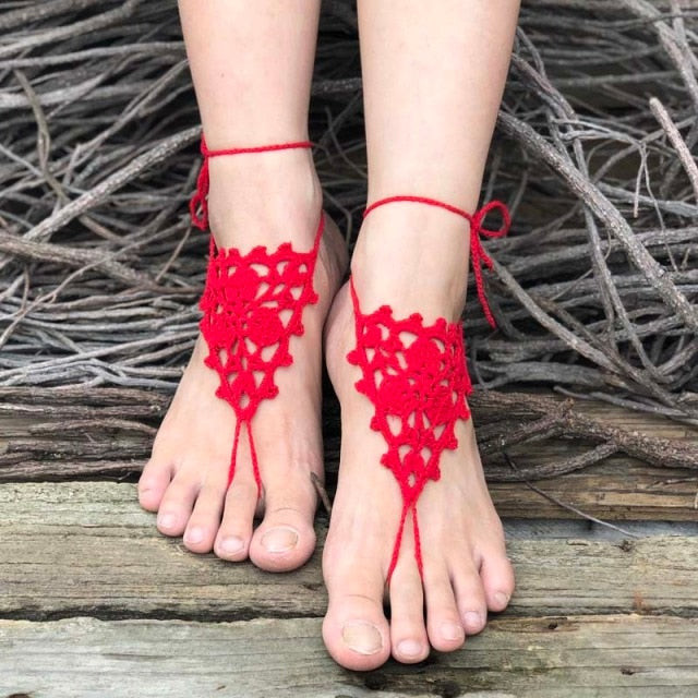 Lace Crochet Barefoot Wear Toe Ring Anklet Ishka - Main Image