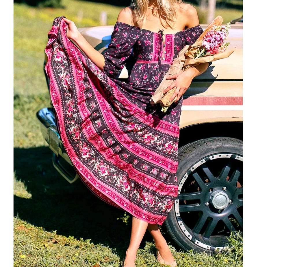 Floral Vintage Boho Women Maxi Hippie Dress Ishka