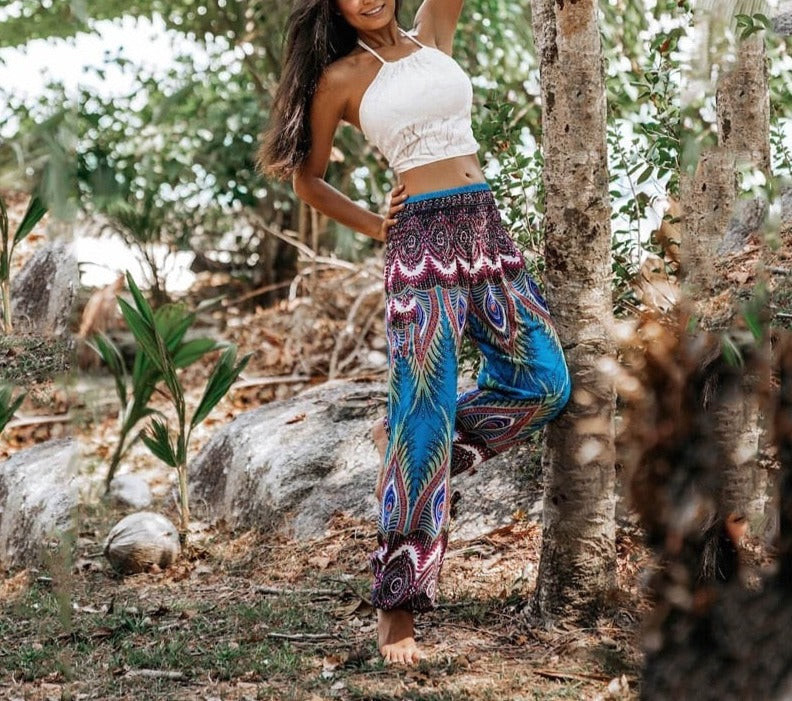 Boho Printed High Waisted Hippie Harem Yoga Pants Ishka