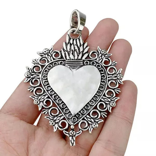 1 x Tibetan Silver Color Large Boho Filigree Heart Charms Pendants