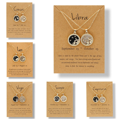 12 Constellations Round Gold Color Chain Necklace