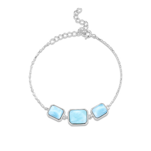 Silver Natural Blue Larimar Square Bracelet