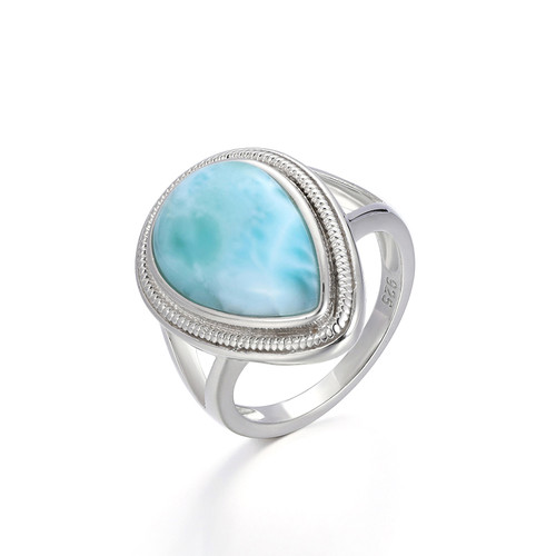 Sterling Silver Natural Larimar Big Ring