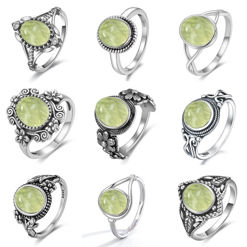 Oval Prehnite Silver Ring