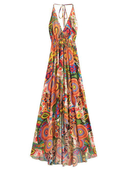 Floral Strapless Beach Dress – High-Low Boho Vacation Gown